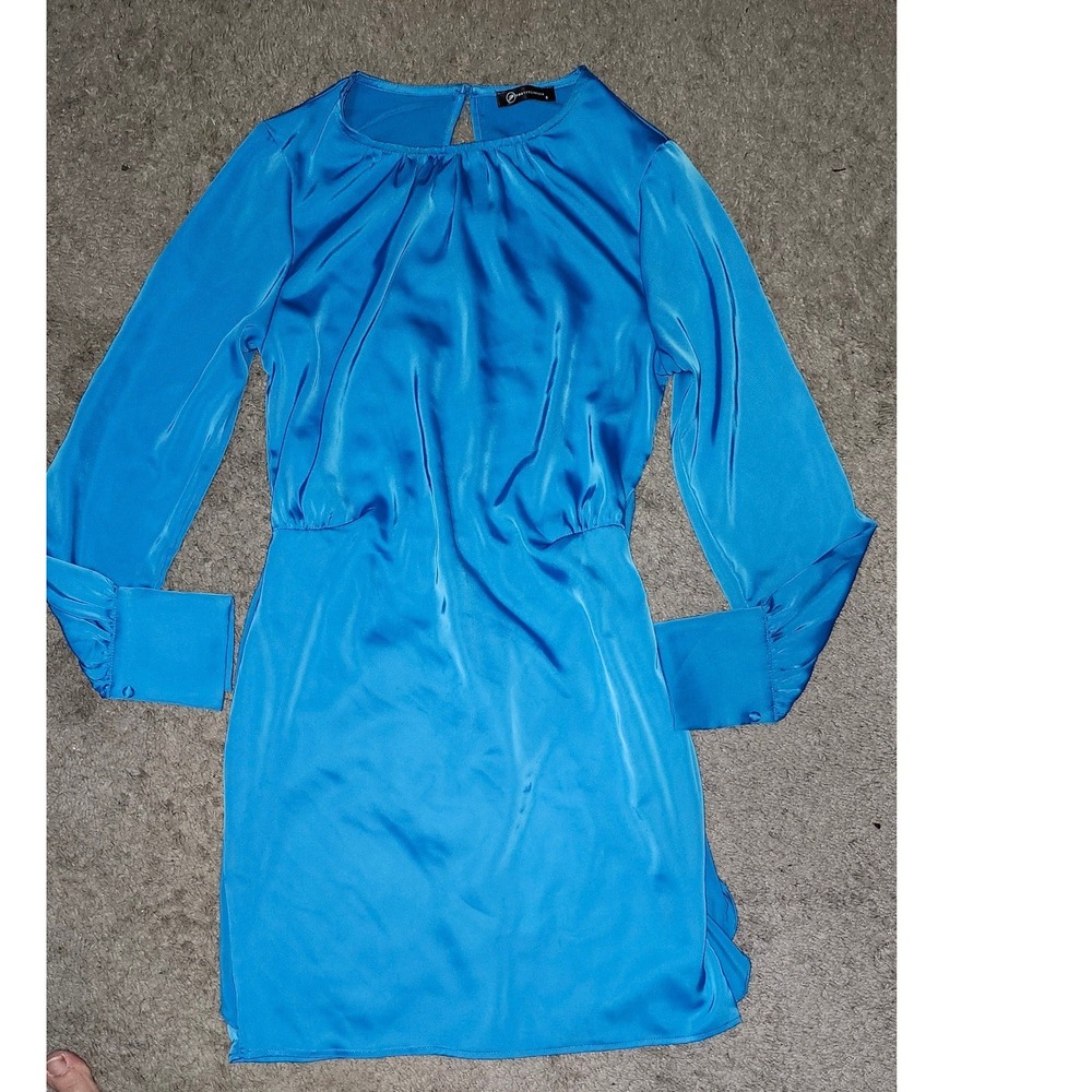 PRETTYGARDEN Blue Satin‎ Mini Dress Long Sleeve Back Tie Cocktail Size S